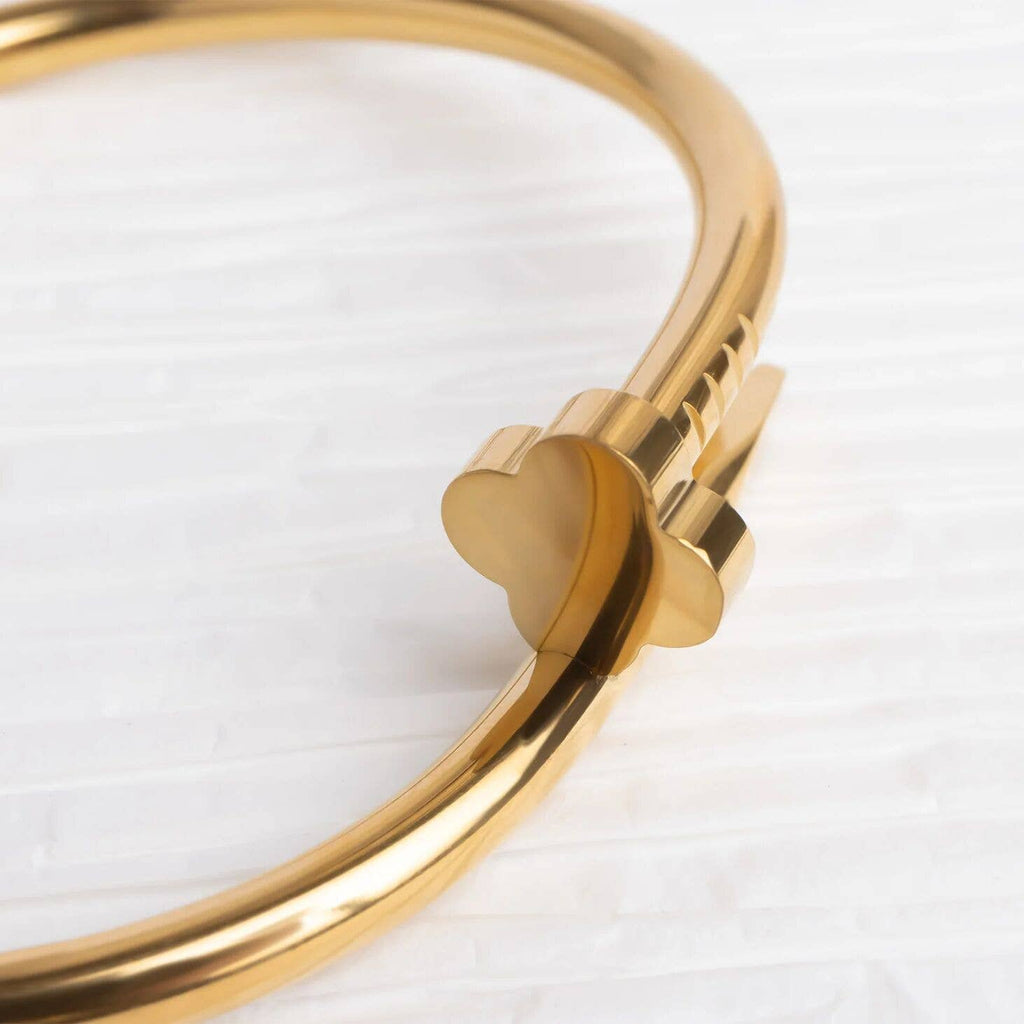 Gold Floral Nail Cuff Bracelet - 18K Gold Plated Stainless Steel
