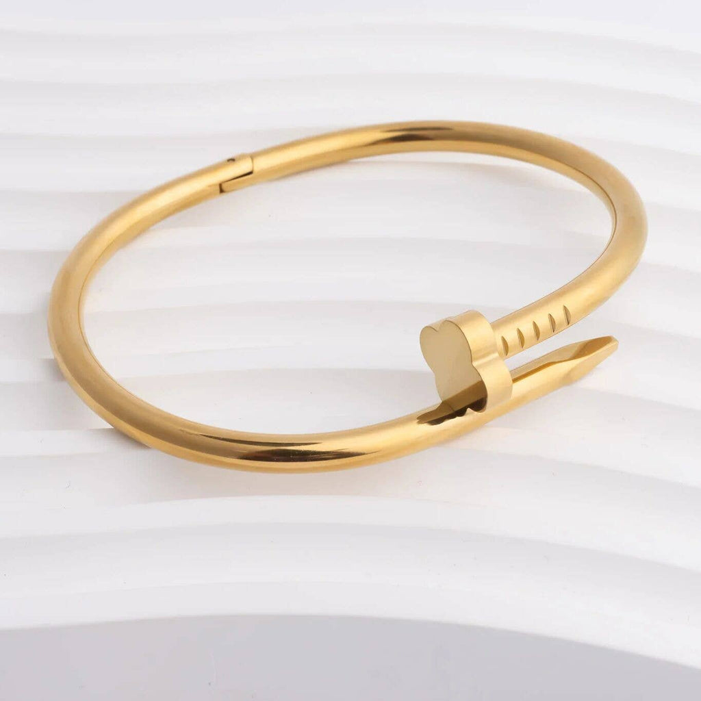 Gold Floral Nail Cuff Bracelet - 18K Gold Plated Stainless Steel