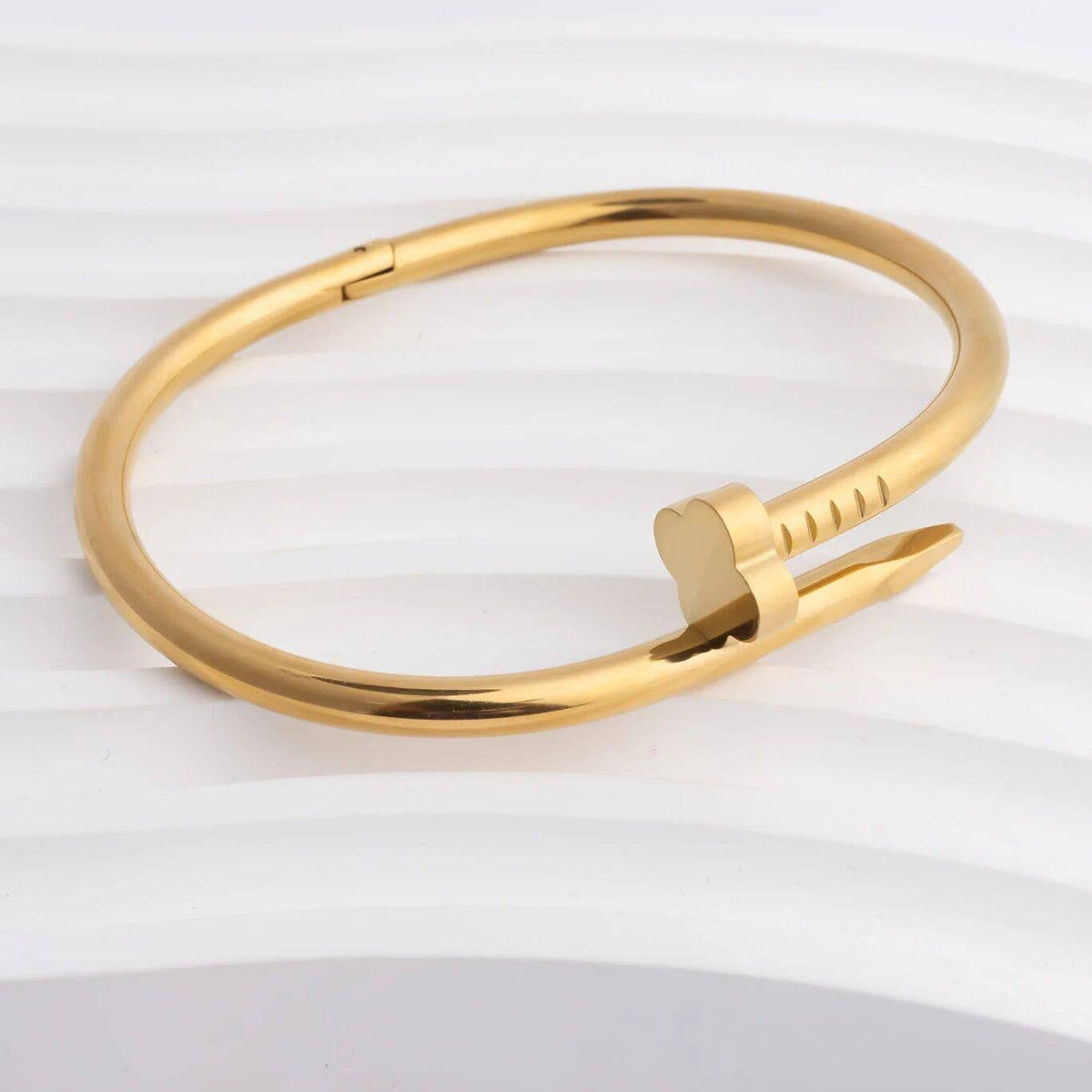 Gold Floral Nail Cuff Bracelet - 18K Gold Plated Stainless Steel