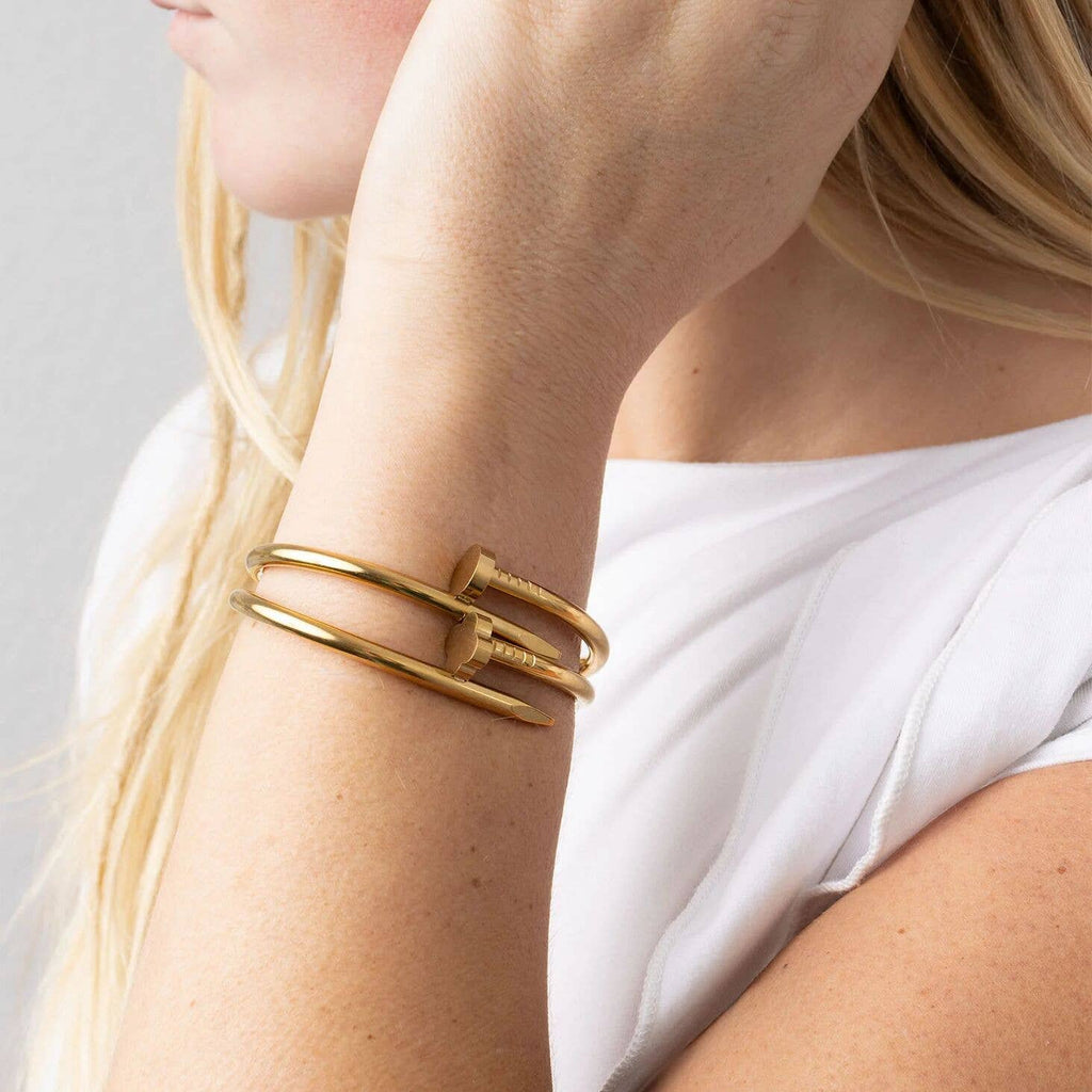 Gold Floral Nail Cuff Bracelet - 18K Gold Plated Stainless Steel