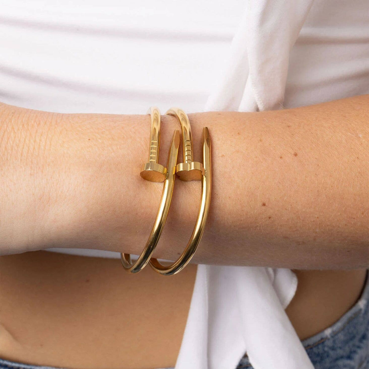 Gold Floral Nail Cuff Bracelet - 18K Gold Plated Stainless Steel