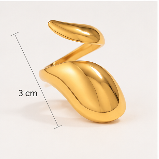 Sculptural adjustable gold ring with approximately 3 cm statement detail