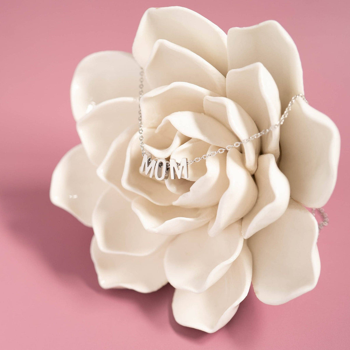 Silver Mom Necklace displayed as a meaningful gift for mom