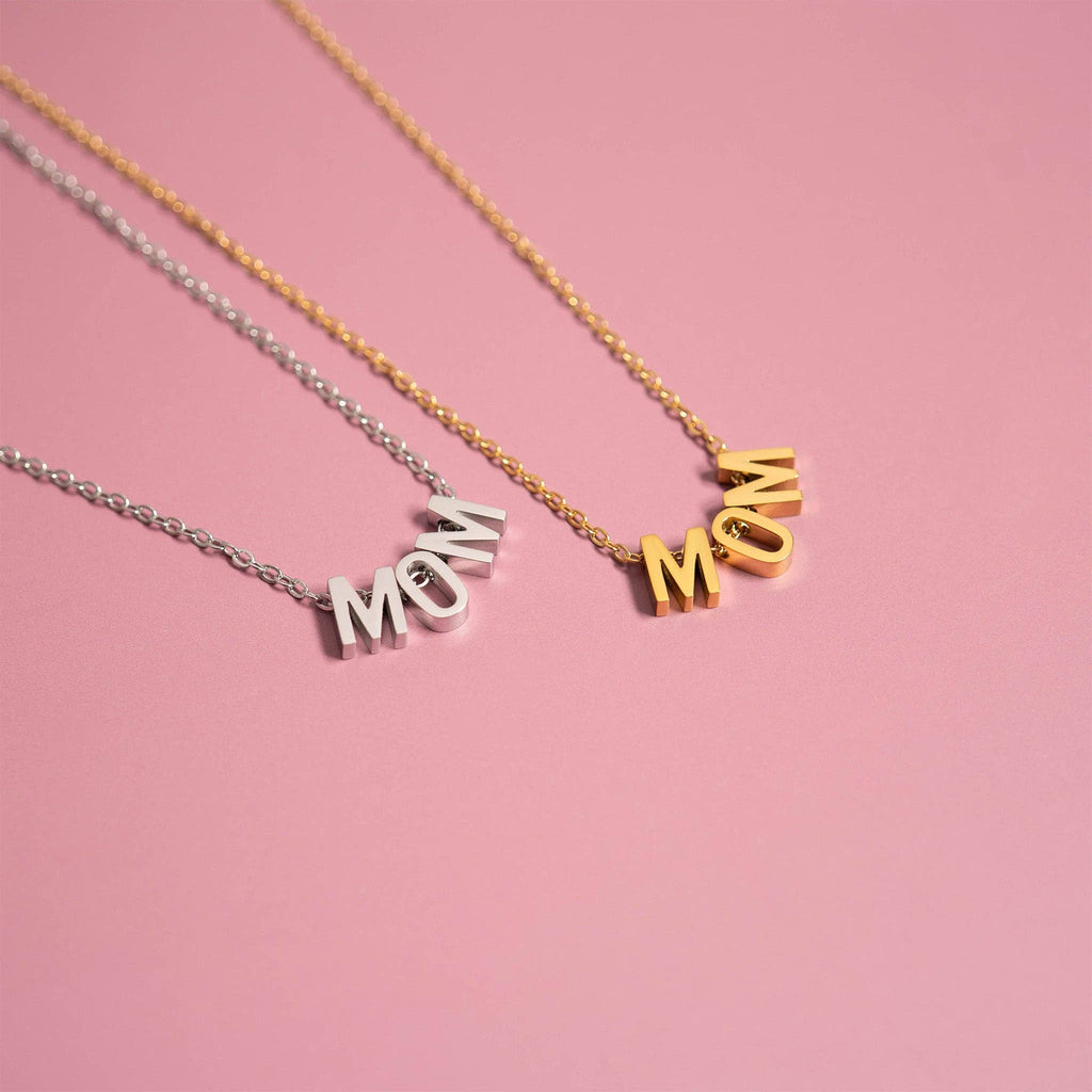Silver necklace for mom with delicate MOM pendant