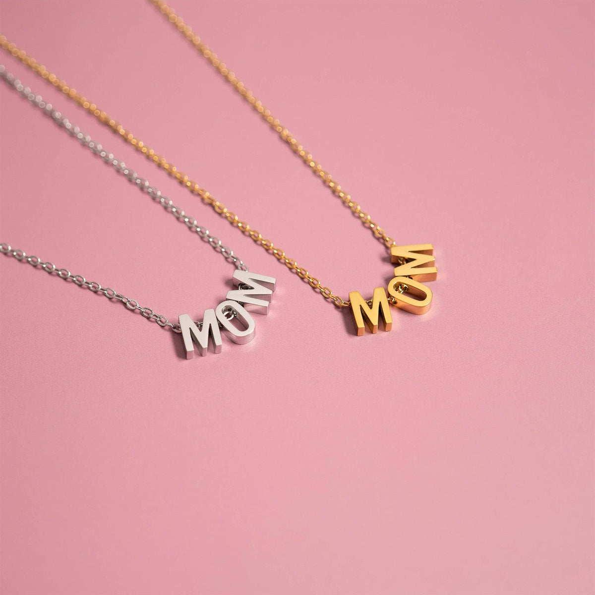 Silver necklace for mom with delicate MOM pendant