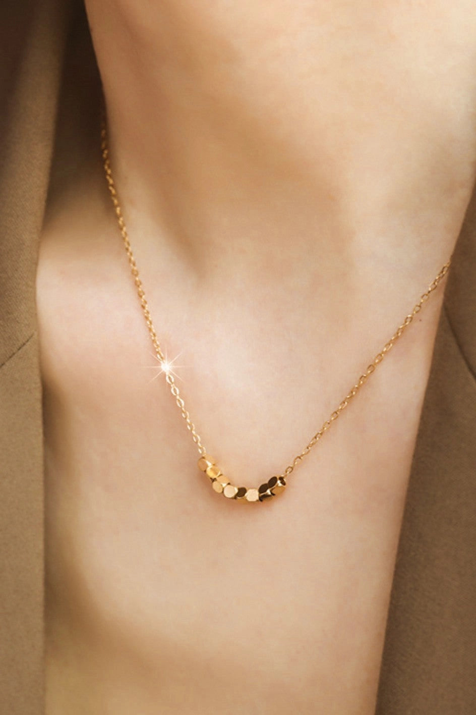 18K gold plated stainless steel chain necklace with square bead accents by Kogi Jewelry.